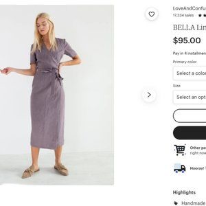 Linen Wrap Dress / Midi Dress - SKY BLUE - Large